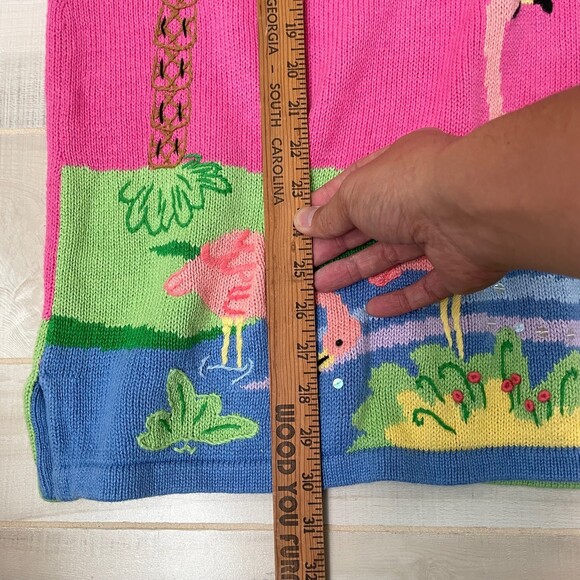 Vintage The Quacker Factory Pink Short Sleeve Flamingo Sweater Shirt Size XL - Picture 9 of 9